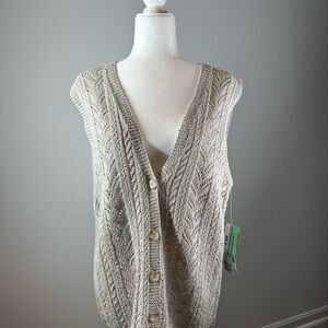 Liz Claiborne Petite M Knit Linen Cotton Button Vest Top Neutral Beige New